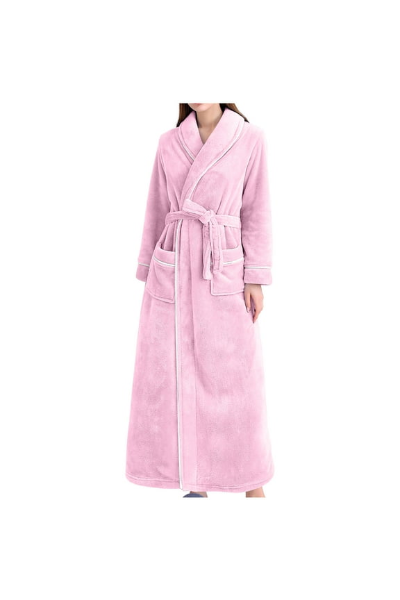 Luxalzxs Womens Plush Velvet Robe, Women's Warm Fleece Winter Robes, Long Bathrobe with Waist Belt Pajamas Housecoat Nightgown