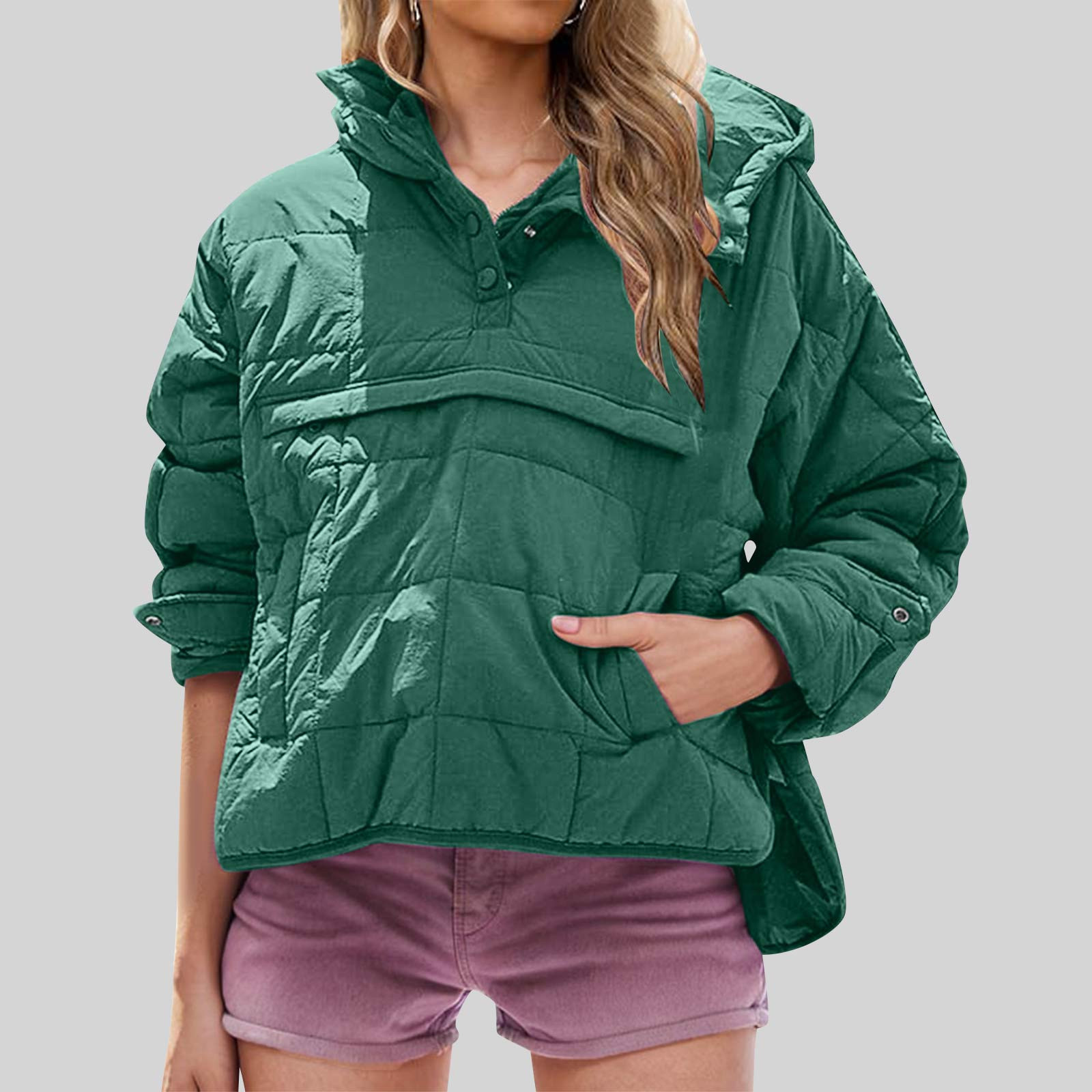 Luxalzxs Womens Quilted Pullover Puffer Jacket Oversized Long Sleeve 