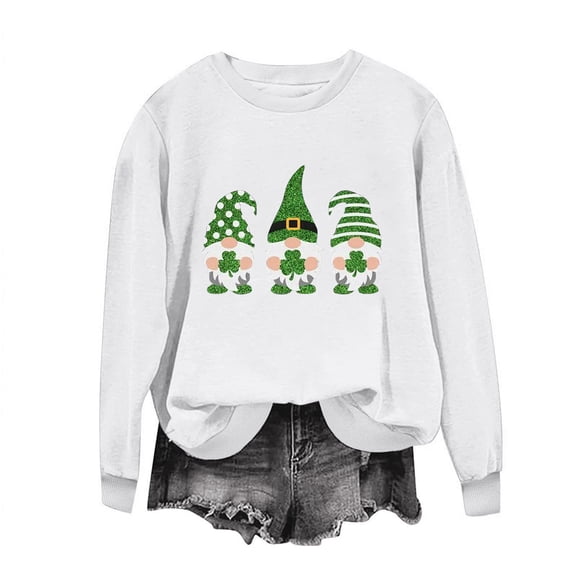Luxalzxs Womens Round Neck St. Patrick's Day Printed Long Sleeve Top Hoodless Sweatshirts
