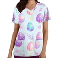 thumbnail image 1 of Luxalzxs Womens Scrub Tops Short Sleeve V-Neck Medical Uniform Easter Eggs Printed Pockets Blouse Nursing Uniforms Workwear, 1 of 4