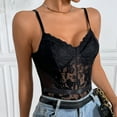 thumbnail image 1 of Luxalzxs Womens Sexy Floral Lace Sheer Mesh Corset Bodysuit One Piece Spaghetti Strap Cami Leotard Top, 1 of 5