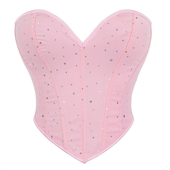 Luxalzxs Womens Sexy Strapless Bustier Crop Tops Back Lace-Up Sequins Boned Going Out Party Y2K Pink Corset Top