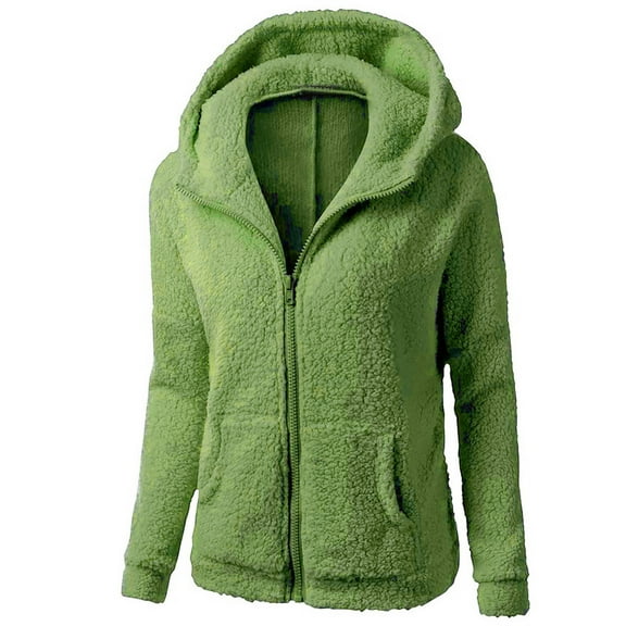 Luxalzxs Womens Sherpa Jacket Fuzzy Fleece Lined Teddy Coat Zip Up Hooded Oversized Outwear Shaggy Shearling Jacket