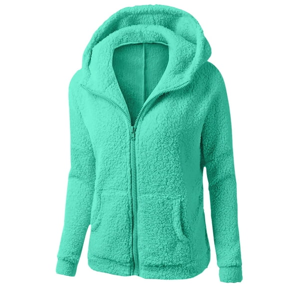 Luxalzxs Womens Sherpa Jacket Fuzzy Fleece Lined Teddy Coat Zip Up Hooded Oversized Outwear Shaggy Shearling Jacket