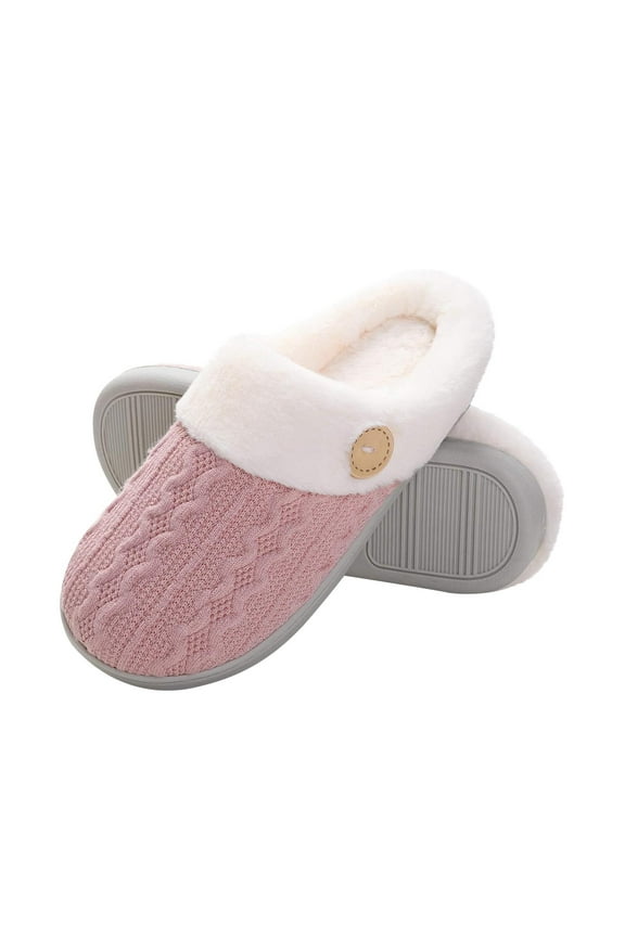 Luxalzxs Womens Slip on Fuzzy House Slippers Memory Foam Slippers Scuff Outdoor Indoor Warm Plush Bedroom Shoes with Faux Fur Lining