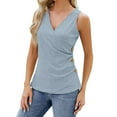 thumbnail image 1 of Luxalzxs Womens Solid Color V-Neck Basic Tank Tops Summer Fashion Button Pleated Sleeveless T-Shirt Tunic Top Going Out Casual Vest, 1 of 5
