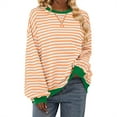 thumbnail image 1 of Luxalzxs Womens Striped Sweatshirts Classic Color Block Shirts Lightweight Long Sleeve Crewneck Pullover Tunic Tops Trendy Preppy Clothes, 1 of 2