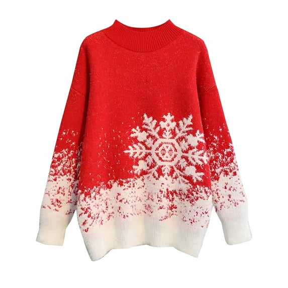 Luxalzxs Womens Sweaters Fall 2023 Long Sleeved Round Neck Snowflake Print Sweater Casual Pullover Christmas Sweater