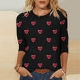 thumbnail image 1 of Luxalzxs Womens Tops 3/4 Sleeve Shirts Round Neck Loose Casual Blouses Plus Size Summer Valentines Heart Graphic Print Tshirts, 1 of 5