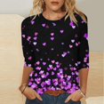 thumbnail image 1 of Luxalzxs Womens Valentines Shirts 3/4 Sleeve Heart Print Tops Round Neck Blouse Tee Shirts, 1 of 5