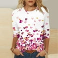 thumbnail image 1 of Luxalzxs Womens Valentines Shirts 3/4 Sleeve Heart Print Tops Round Neck Blouse Tee Shirts, 1 of 5