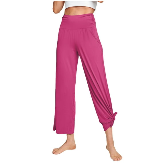Luxalzxs Womens Wide Leg Yoga Pants Elastic High Waisted Side Slit Joggers Casual Loose Lounge Sweatpants Workout Palazzo with Pockets