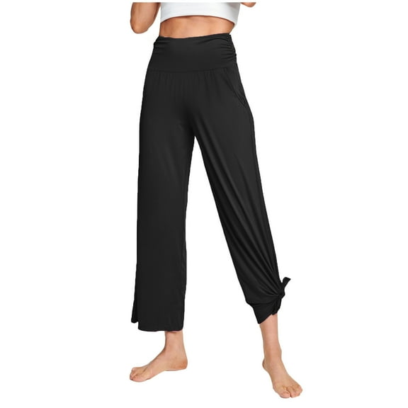 Luxalzxs Womens Wide Leg Yoga Pants Elastic High Waisted Side Slit Joggers Casual Loose Lounge Sweatpants Workout Palazzo with Pockets