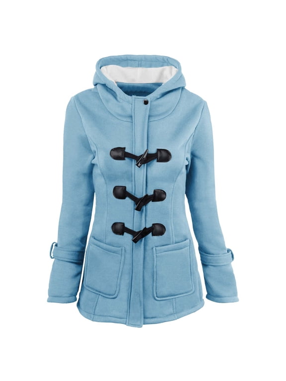 Womens Winter Coats Sherpa Lined Jackets Toggle Button Hooded Parka Jacket Fuzzy Warm Windproof Outerwear