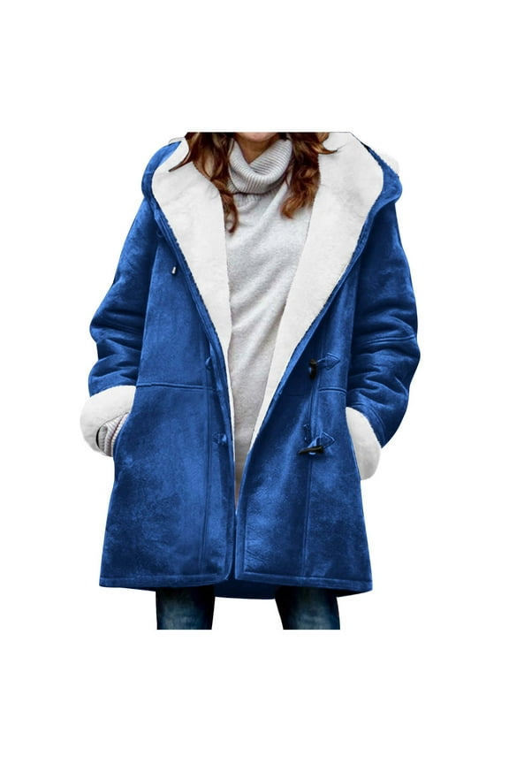 Womens Winter Coats Sherpa Lined Jackets Toggle Button Hooded Parka Jacket Fuzzy Warm Windproof Outerwear