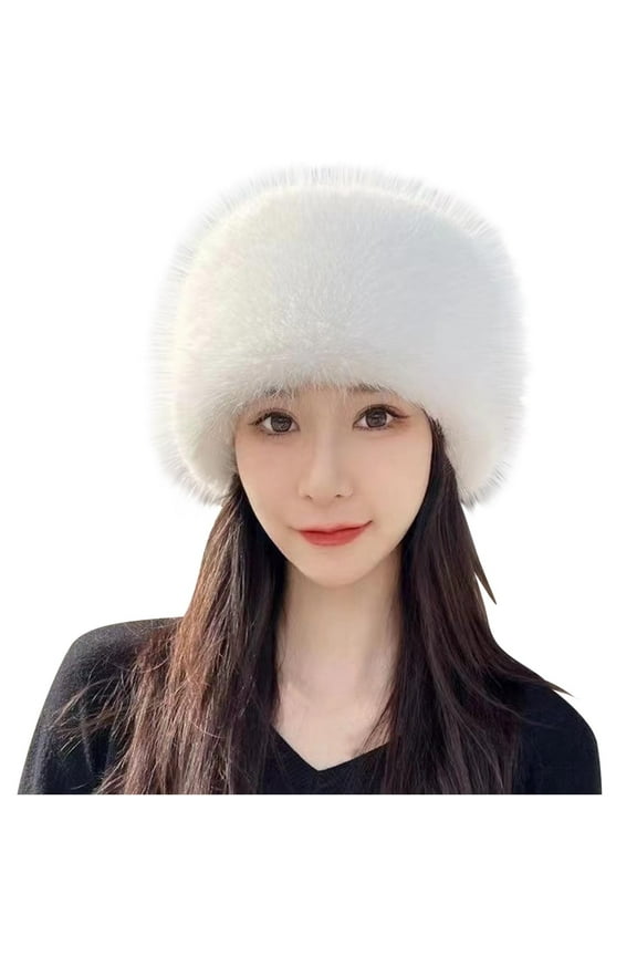 Luxalzxs Womens Winter Faux Fur Bucket Hat, Warm Faux Mink Plush Hat Fluffy Fisherman Fuzzy Bucket Hat Russian Hat for Outdoor