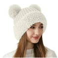 thumbnail image 1 of Luxalzxs Womens Winter Hats Beanie Hats Plush Cable Knit Soft Cute Beanie with Double Pompom, 1 of 4