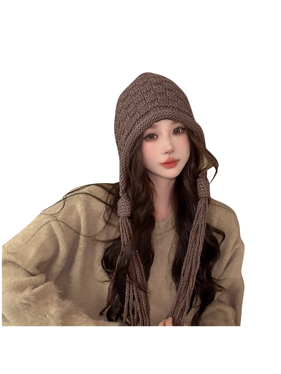 Luxalzxs Womens Winter Hats Warm Knit Cover Ears Beanie Hat Tassel Knitted Peruvian Hat Ear Flaps Wool Cap