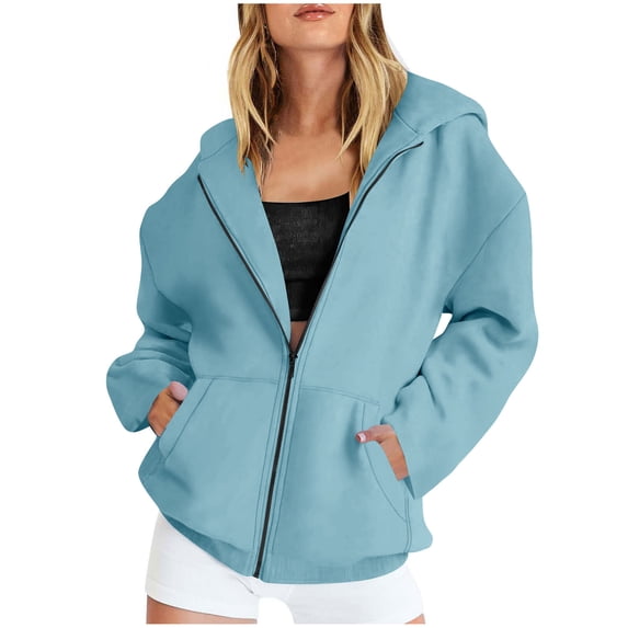 Luxalzxs Womens Zip Up Hoodies Oversized Long Sleeve Fall Sweatshirts Fleece Jacket with Pockets Y2K Hoodies Teen Girls