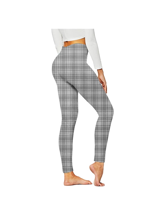 Luxalzxs Workout Leggings for Women High Waisted Butt Lifting Tummy Control Yoga Pants Plaid Print Stretch Fitness Tights