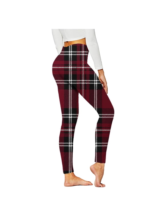 Luxalzxs Workout Leggings for Women High Waisted Butt Lifting Tummy Control Yoga Pants Plaid Print Stretch Fitness Tights