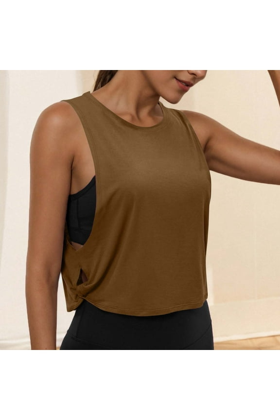 Luxalzxs Workout Tank Tops Woman Athletic Yoga Crop Tanks Sleeveless Cut Off Muscle Shirt Summer Loose Fit Crew Neck Gym Running Casual Tank Tops