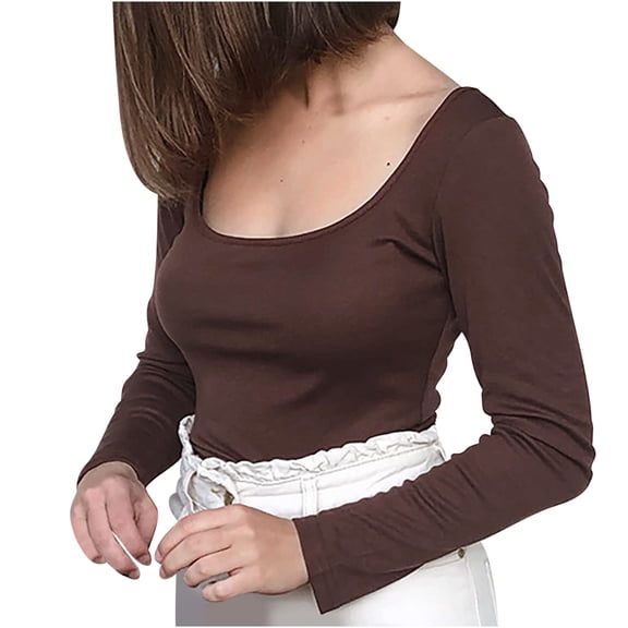 Luxalzxs Workout Tops for Women Long Sleeve Square Neck Crop Tops Basic Slim Fitted Shirts Casual Fashion Y2k Tops Teen Girl Clothes