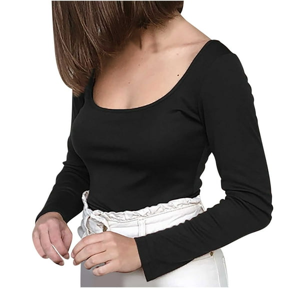 Luxalzxs Workout Tops for Women Long Sleeve Square Neck Crop Tops Basic Slim Fitted Shirts Casual Fashion Y2k Tops Teen Girl Clothes