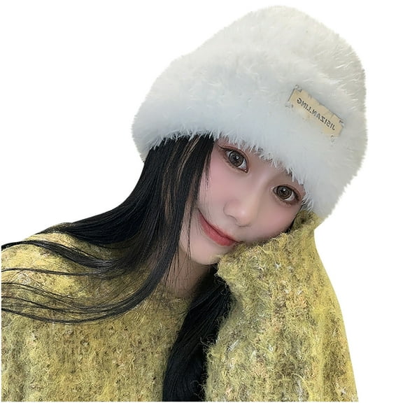 Luxalzxs Y2K Winter Furry Beanies for Women Cute Warm Outdoor Ski Cap Slouchy Knit Beanie Cap Plush Skull Hat