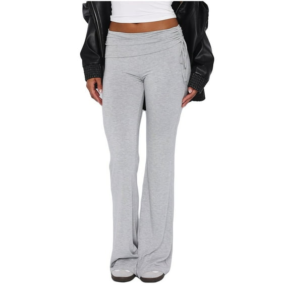 Luxalzxs Yoga Pants Women Casual Comfy Drawstring Elastic Waist Solid Color Wide Leg Sweatpants Baggy Joggers Flared Long Pants Workout Athletic Lounge Pants