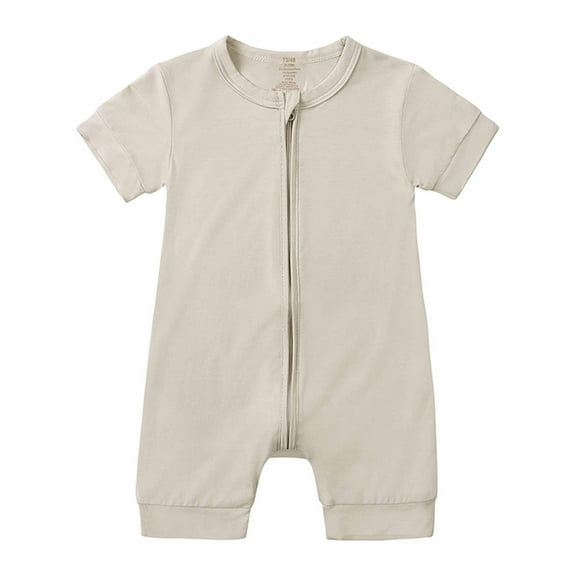 Luxalzxs Zipper Onesies 0-3 Months Newborn Infant Toddler Baby Girls Boys Bodysuit Summer Short Sleeve Solid Color One-Piece Romper Jumpsuit