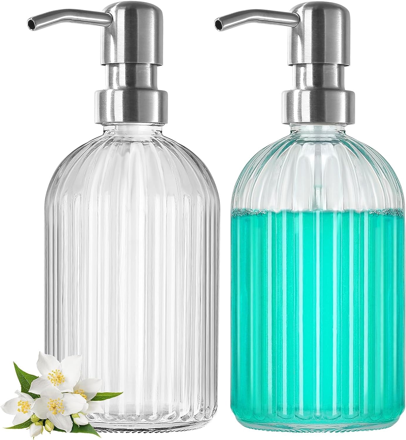 Luxansa Pack of 2 Clear Glass Soap Dispenser Refillable Liquid Hand ...