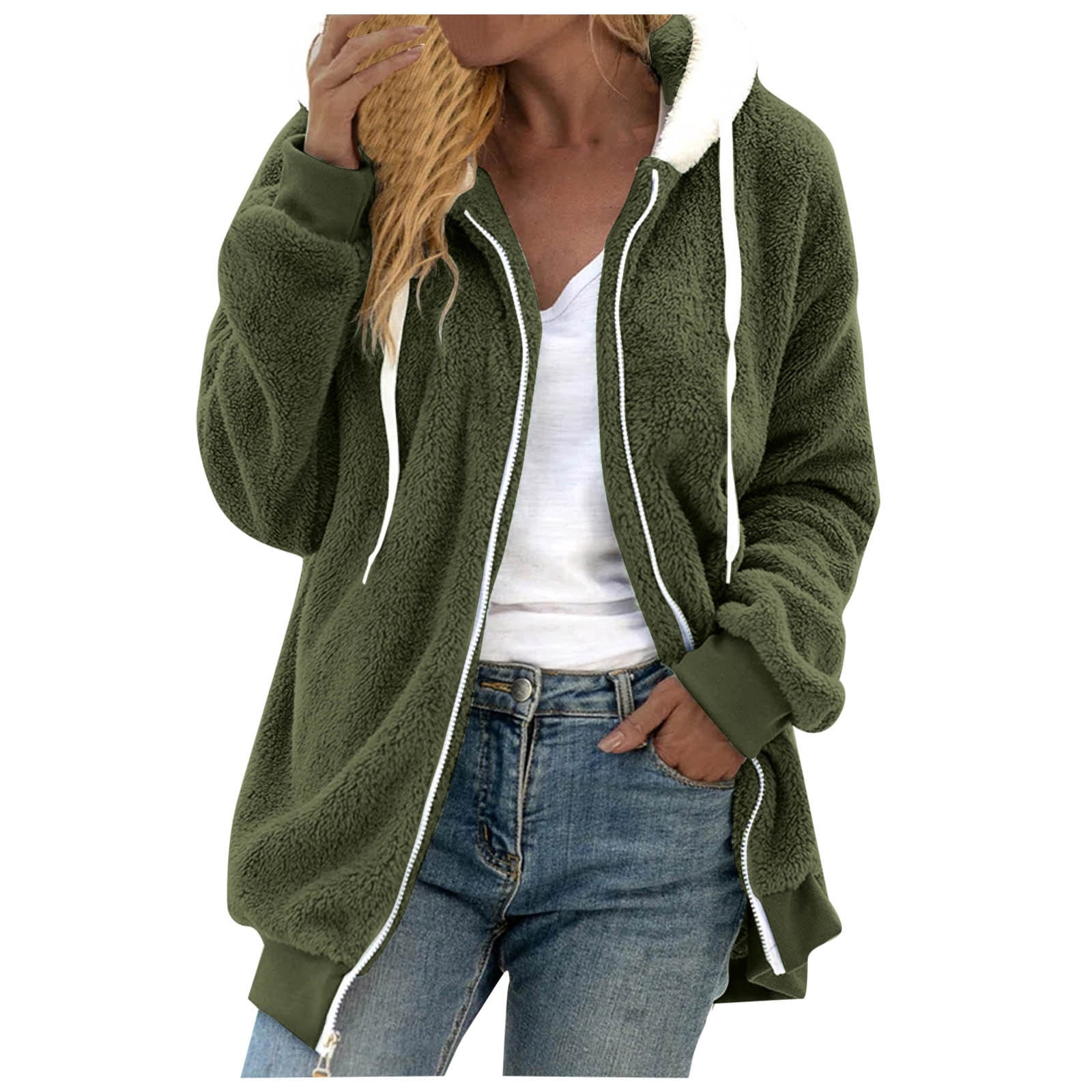 Luxao Fleece Coats for Women Oversized Lightweight Crew Neck 2024 Fall