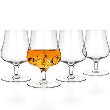 Luxbe - Brandy Whiskey Crystal Glasses Snifter, Set of 4 - Handcrafted - Lead-Free Crystal Glass - For Cognac Bourbon Spirits Drinks - 9.5-ounce
