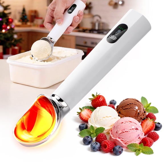 Luxbird Electric Heated Ice Cream Spoon, 3 Adjustable Temp Levels LED Display Rechargeable Ice Cream Scooper, Non-Slip Waterproof Heated Spoon for Hard Frozen Ice Cream