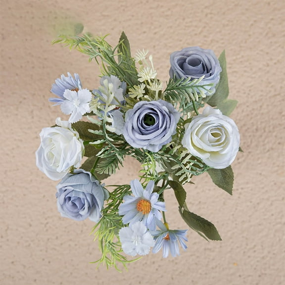 Luxcidy 1 Bunch Imitation Flower Bouquet Realistic Simulated Flowers, Artificial Silk Rose Fake Flowers Wedding Flowers Bouquets, for DIY Bridal Wedding Shower Decorations(Blue)