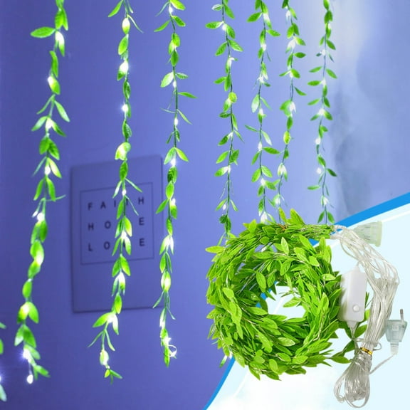 Luxcidy 10Pcs Green Leaves String Lights - 200LED Tiny Artificial Ivy Leaf Vine Battery Operated Fairy Decorative Warm White Light for Indoor Home Garden Wall Party Wedding Holiday Decor