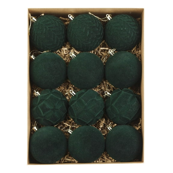 Luxcidy 12 Pcs Large Velvet Flocked Christmas Balls, Velvet Christmas Balls, 3.15 Inch Oversized Xmas Tree Ornaments for a Statement-Making Holiday Decor(Green)