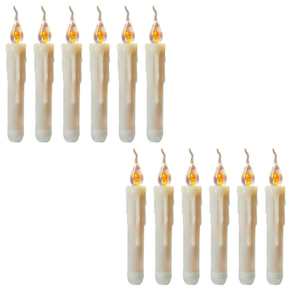 Luxcidy 12PCS Flameless Warm White Flickering Led Taper Candle Battery Operated Amber Flicker Led Small Candles for Christmas Halloween Warm Glow Window Votive for Candlesticks Table Decor