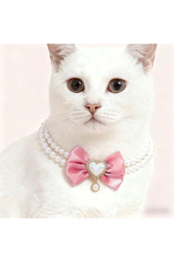 1PCS Princess-style Pet Pearl Bow Choker, Cute Dog Cat Necklace with Bow, Pet Accessory for Outdoor Photoshoot, Birthday Party & Occasion
