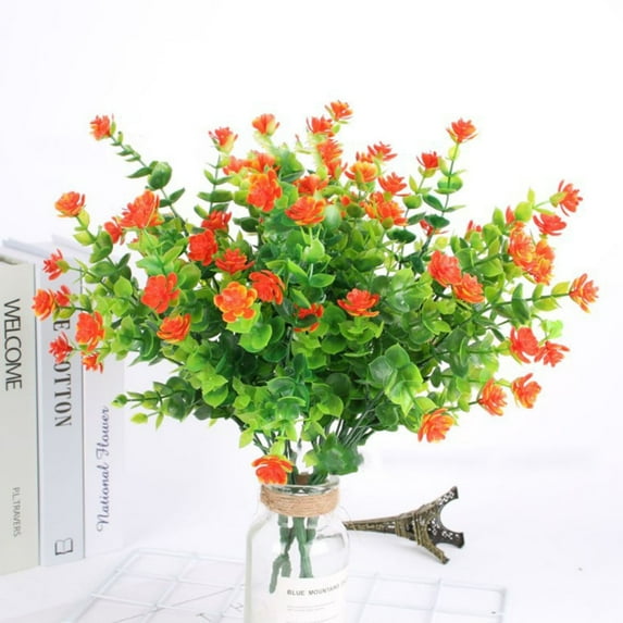Luxcidy 2 Bundles Artificial Plant UV Resistant Fake Stems Plants, Faux Plastic Greenery for Indoor Outside Hanging Plants for Garden Porch Home Wedding Farmhouse Outdoor Decorations (Orange)