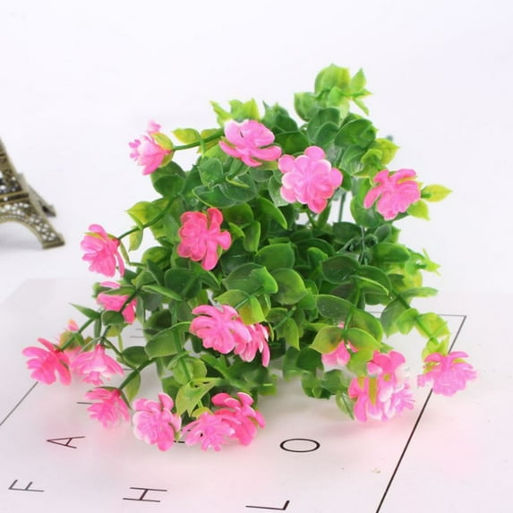 Luxcidy 2 Bundles Artificial Plant UV Resistant Fake Stems Plants, Faux Plastic Greenery for Indoor Outside Hanging Plants for Garden Porch Home Wedding Farmhouse Outdoor Decorations (Pink)