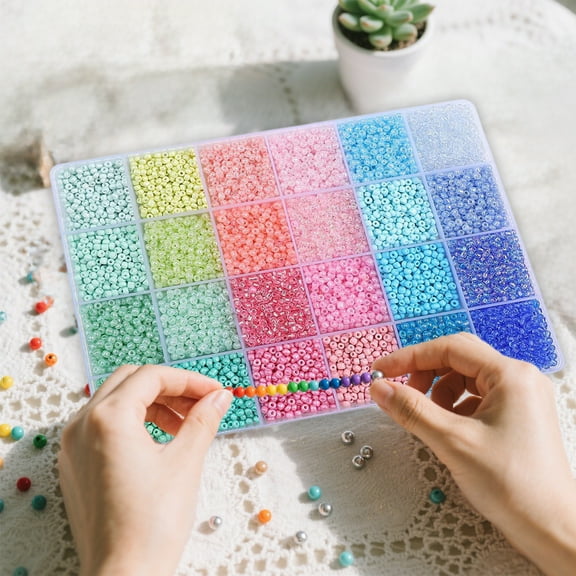Luxcidy 24 Colors 3mm Seed Beads, 24 Color 5200pcs 3mm Glass Seed Beads for Jewelry Bracelet Making Kit, Tiny Waist Beads Kit with Letter Bead, DIY Art Craft Girls Gifts