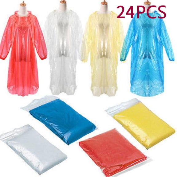 Luxcidy 24-Pack Emergency Disposable Rain Ponchos for Adults/Youth, Disposable Rain Ponchos for Adults Disposable Ponchos Pack with Drawstring Hood Elastic Sleeves Raincoat for Camping