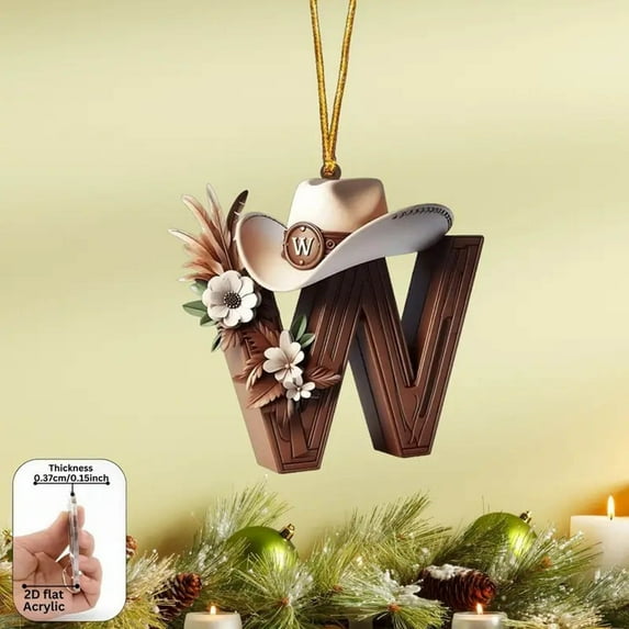 Luxcidy 26 Letter Ornaments for Christmas Tree Decoration, Retro Cowboy Style Christmas Letter Acrylic Pendant, for DIY Craft Ornaments, Hanging Name Tags for Xmas Tree Decor(W)