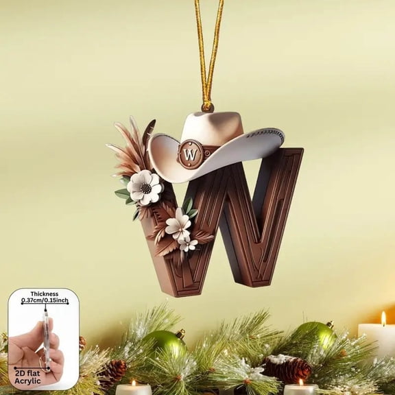 Luxcidy 26 Letter Ornaments for Christmas Tree Decoration, Retro Cowboy Style Christmas Letter Acrylic Pendant, for DIY Craft Ornaments, Hanging Name Tags for Xmas Tree Decor(W)