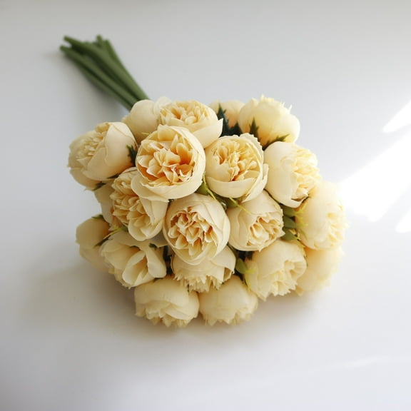 Luxcidy 27 Tea Roses Bouquet, Fake Roses Artificial Silk Flowers Faux Rose Flower Bouquet for DIY Arrangement Wedding Centerpiece Party Home Kitchen Decor (C)