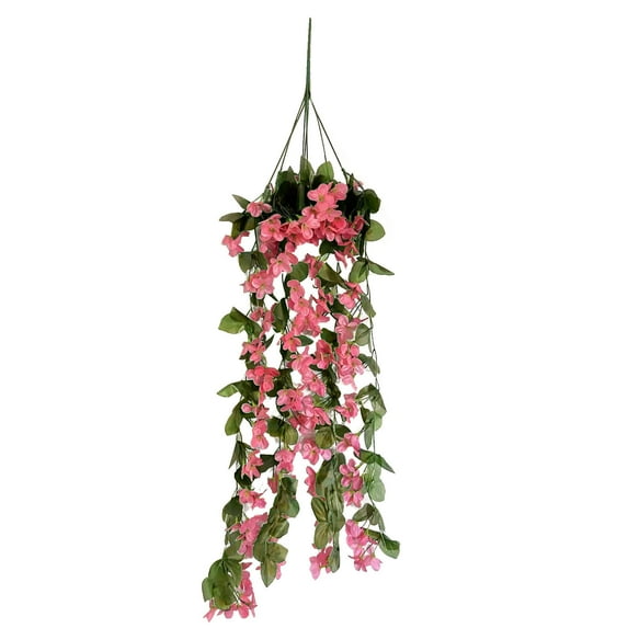 Luxcidy 2Pcs Artificial Fake Hanging Flowers Plants, Faux Silk Artificial Flower Long Trailing Vines UV Resistant for Home Outside Porch Hanging Basket Planter Decor (Rose Red)