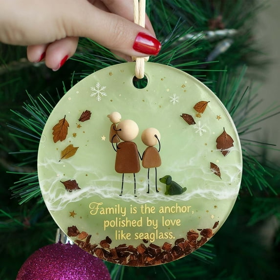 Luxcidy 3.14in Round Sea Glass Friendship Decoration, Heart-Shaped Sea Glass Friendship Decor Ornaments, Best Friend Christmas Ornaments, Christmas Pendant for Christmas Tree Hanging Ornaments(Green)