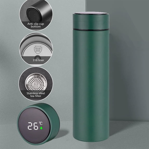 Luxcidy 316 Stainless Steel Insulation Cup, Intelligent Temperature Display Travel Mug, Household Thermos Gift, Senior Sense Portable Smart Water Bottle for Office, Car (Gree)